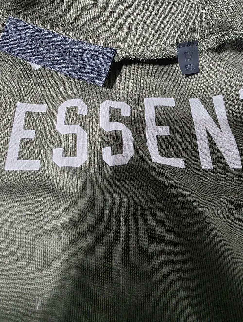 NWT Oversized Fear of God Essentials Kids Cotton Crew Neck Tee Sz 12 Military